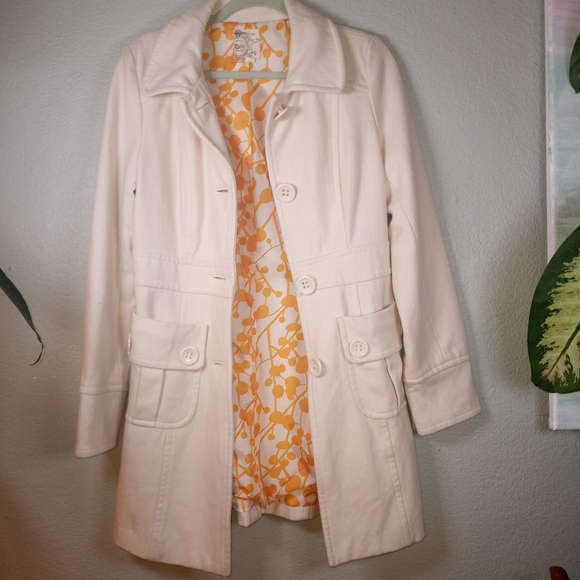 Anthropologie Tulle Winter White Wool Preppy Fall Feminine Classic Pea Coat M - Picture 6 of 11